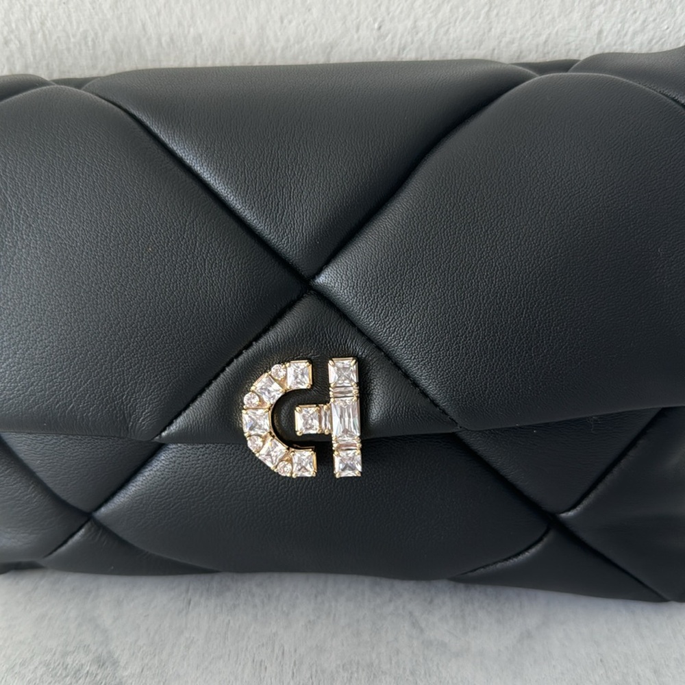 Cole Haan Crystal Quilt Leather Clutch Crossbody Black W Chain Strap - Picture 6 of 13